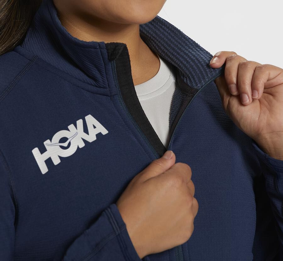 Top Hoka One One Mujer - 1/2 Cremallera Midlayer - Azul Marino - VTI391768